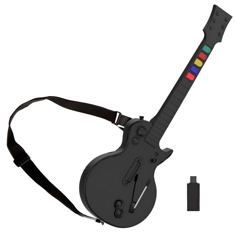DOYO PC Guitar Hero Controller, Wireless PS3 Guitar Hero with Dongle for PC and PlayStation 3, Compatible with Guitar Hero, Rock Band, Clone Hero, Adjustable Strap (Black) - Image 1